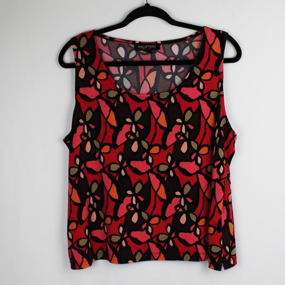 PerceptionsNY 18 Colorful Abstract Floral Tank Top